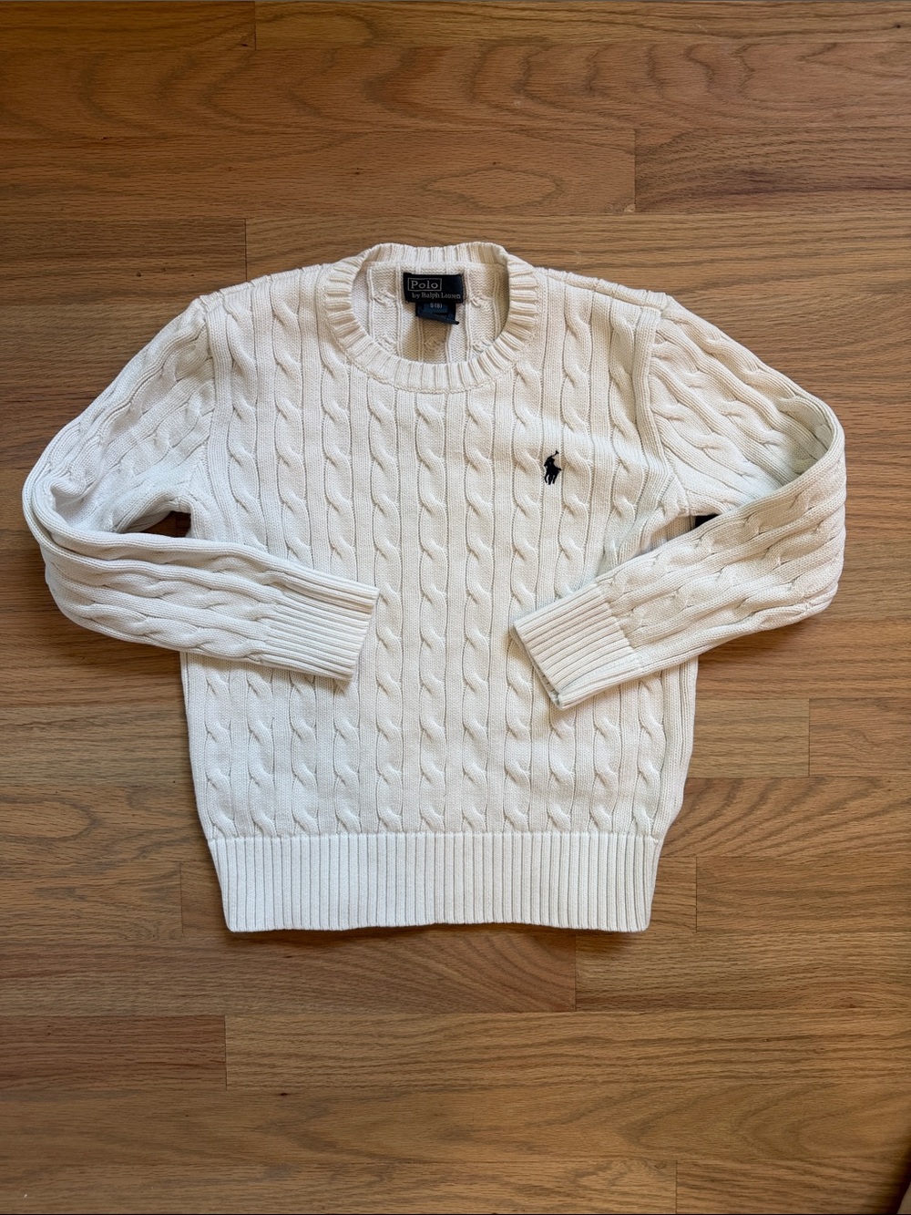 Polo Ralph Lauren Cable Knit Cotton Crewneck Sweater Ivory Boys/Girls Size 8